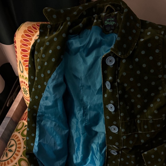 Mini Boden Green Polka Dot Kids Trench‎ dress Coat. EUC - Picture 4 of 5
